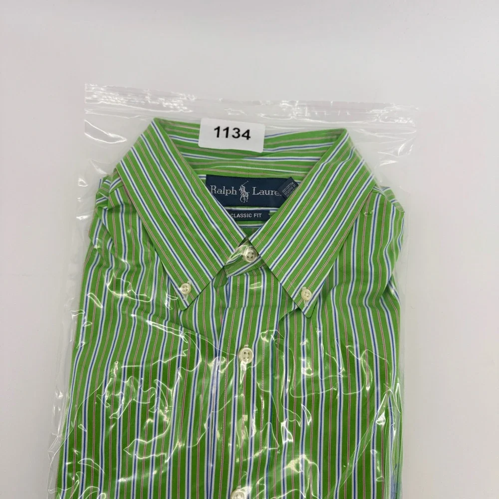 Ralph Lauren Classic Fit Mens Green Multi Stripe Button‎ Down Shirt 16.5 34/35